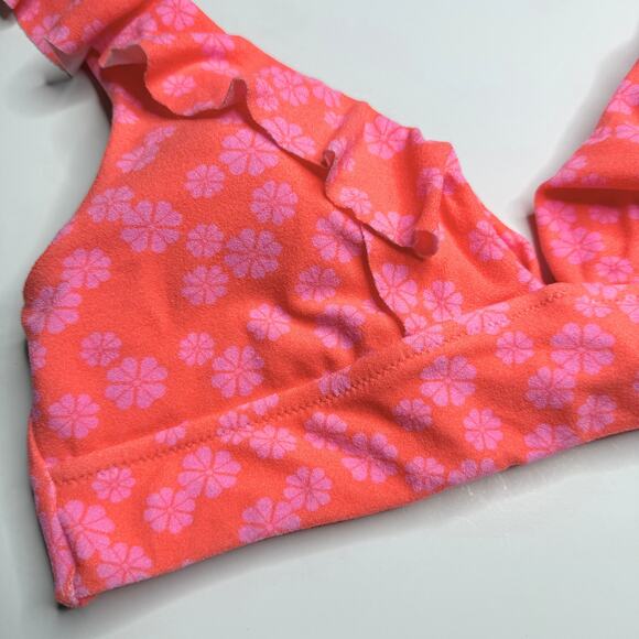 Raisins Floral Cannes Padded Ruffle V-Neck Bikini Top Size XL Juniors' Orange - Picture 3 of 10